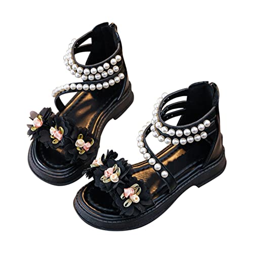 FRMUIC Mädchen Sandalen Sommer Kinder Weiche Sohle Schuhe Perle Dekoration Prinzessin Schuhe Strand Schuhe (Black, 24 Toddler) von FRMUIC