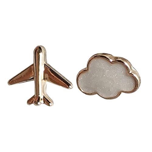 Gold asymmetrische niedliche Ohrstecker Flugzeuge weiße Wolke Ohrringe Ohrring für Frauen (White, One Size) von FRMUIC