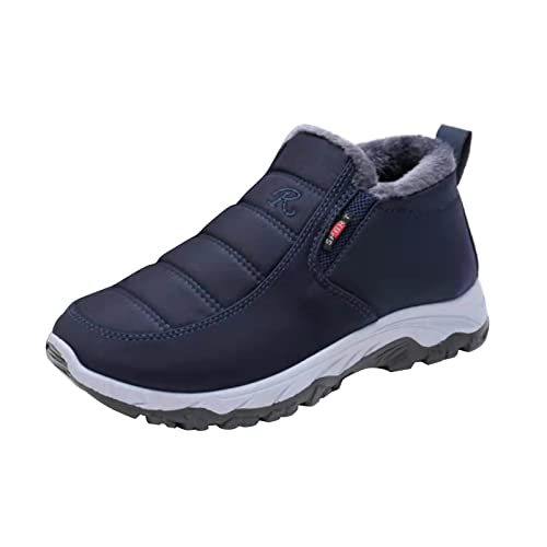 Herren Paar Stiefel Winter Flache -Spritzer Verdickung Samt Warme Seitenreißverschluss Mittelschlauch Schneestiefel Lammfell Gefüttert Herren (Blue, 41) von FRMUIC