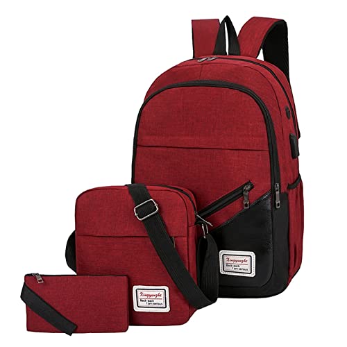 High School Student Rucksack für Jungen und Mädchen Rucksack dreiteilige Computer-Business-Tasche Schulter lässig passende Tasche (Red, One Size) von FRMUIC