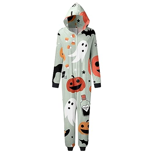 Jumpsuit Familienoutfit Schlafanzug Halloween Familie Pyjamas Matching Sets Familie Halloween Pyjamas Print Sleepwear Outfits mit Kapuze Zip Up Pyjama für Männer, Frauen, Kinder von FRMUIC