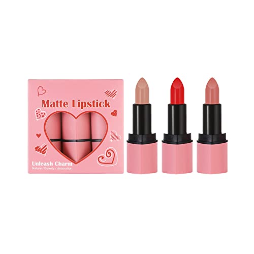 Lippenstift Set Lipgloss 3 Stück Lipstick Lip Gloss Long Lasting Lippenpflege Make-up Damen Frauen Lipgloss Geburtstage Geschenk (B, One Size) von FRMUIC