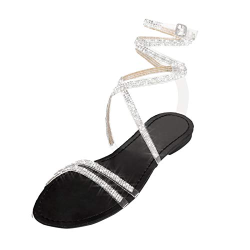 Sandalen Damen flache Sommer Frauen Freizeitpantoffeln Schuhe retro Damensandalen (Black, 42) von FRMUIC