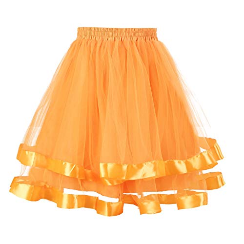 Tüllrock Damen, Damen Tüllrock 50er Rockabilly Petticoat Röcke Tutu Unterrock Kurz Ballett Vintage Ballettrock Mesh Tanzen Rock Minirock Tanzkleid Ballkleid Abendkleid Gelegenheit (Orange, One Size) von FRMUIC