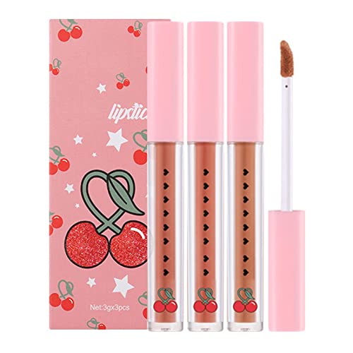 Velvet Lip Glaze Non Stick Cup 3 Teiliges Box Lipgloss Nude Langlebiger Lippenstift Lipgloss Make-up Geschenke für Frauen Mädchen (A, One Size) von FRMUIC