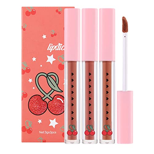 Velvet Lip Glaze Non Stick Cup 3 Teiliges Box Lipgloss Nude Langlebiger Lippenstift Lipgloss Make-up Geschenke für Frauen Mädchen (C, One Size) von FRMUIC