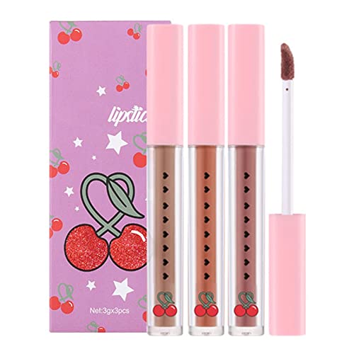 Velvet Lip Glaze Non Stick Cup 3 Teiliges Box Lipgloss Nude Langlebiger Lippenstift Lipgloss Make-up Geschenke für Frauen Mädchen (D, One Size) von FRMUIC