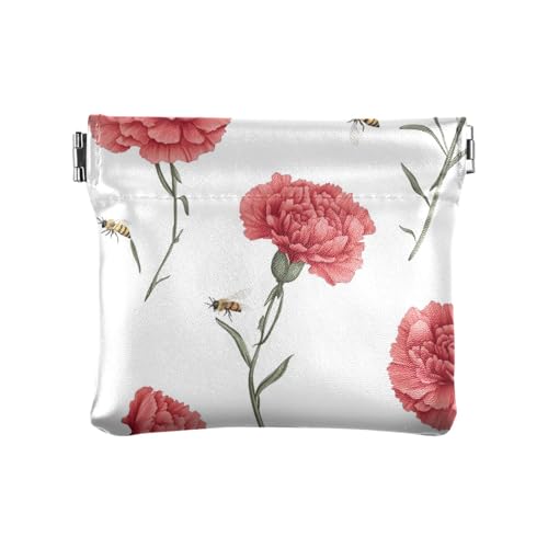 Ästhetische Geldbörse aus PU-Leder mit tiefem Pfirsichnelken-Motiv, einzigartiger Schmuck-Organizer für Damen und Mädchen, Ästhetische tiefe Pfirsich-Nelke, 4.33"(L) x 3.74"(W) x 0.39"(H), Classic von FRODOTGV