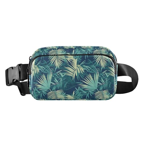 Abstrakte modische Bauchtasche für Damen und Herren, für Reisen, Fitnessstudio, Arbeit, Tropische Palmenblätter Farnblatt Smaragd, 1 Size von FRODOTGV