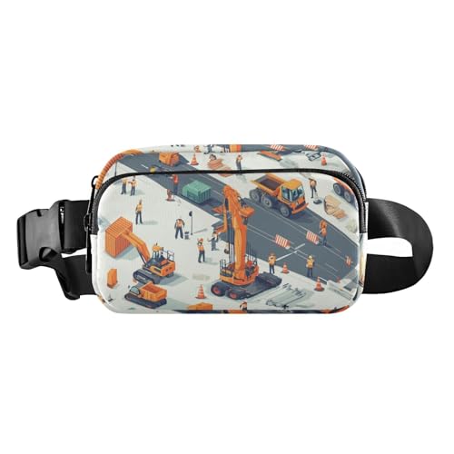 Bauchtasche mit großem Fassungsvermögen, Bau-Szene, Autobahn, Baugrader, Kipplaster, Damen und Herren, Hüfttaschen, Crossbody-Sporttaschen, Bauchtasche mit verstellbarem Riemen für Reisen, Laufen, 20, von FRODOTGV