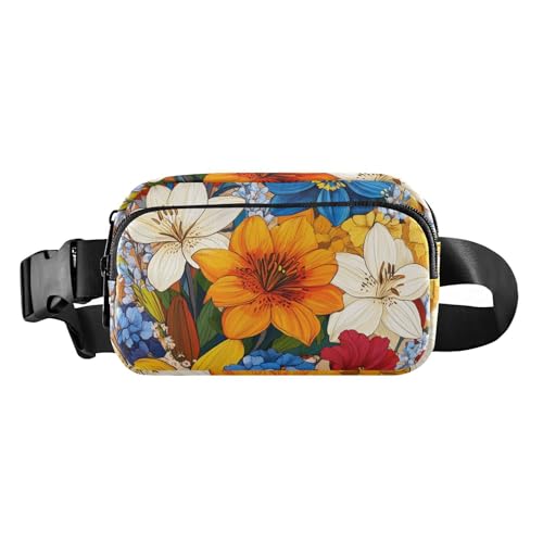 Bauchtasche mit großem Fassungsvermögen, Frühlingsblumen, Nelke, Osteospermum, Blume, Grau, für Damen und Herren, Umhängetasche, Sporttasche, Bauchtasche mit verstellbarem Riemen für Reisen, Laufen, von FRODOTGV