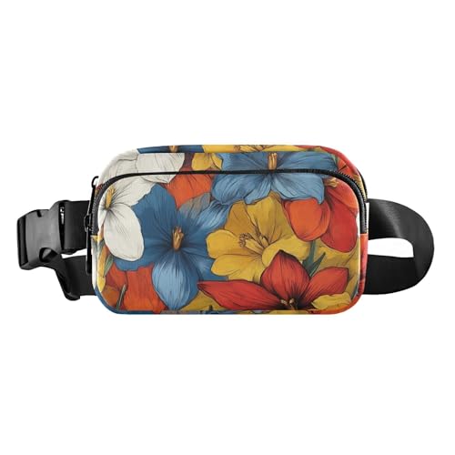 Bauchtasche mit großem Fassungsvermögen, Frühlingsblumen, Nelke, Osteospermum, Blume, Grau, für Damen und Herren, Umhängetasche, Sporttasche, Bauchtasche mit verstellbarem Riemen für Reisen, Laufen, von FRODOTGV