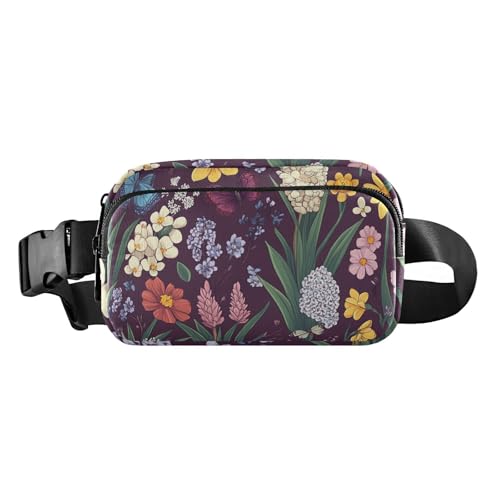 Bauchtasche mit großem Fassungsvermögen, Frühlingsblumen, Nelke, Osteospermum, Blume, Grau, für Damen und Herren, Umhängetasche, Sporttasche, Bauchtasche mit verstellbarem Riemen für Reisen, Laufen, von FRODOTGV