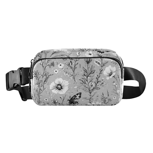 Bauchtasche mit großem Fassungsvermögen, Frühlingsblumen, Nelke, Osteospermum, Blume, Grau, für Damen und Herren, Umhängetasche, Sporttasche, Bauchtasche mit verstellbarem Riemen für Reisen, Laufen, von FRODOTGV