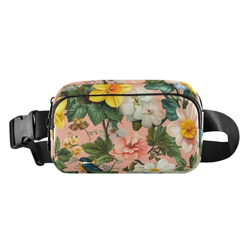 Bauchtasche mit großem Fassungsvermögen, Frühlingsblumen, Nelke, Osteospermum, Blume, Grau, für Damen und Herren, Umhängetasche, Sporttasche, Bauchtasche mit verstellbarem Riemen für Reisen, Laufen, von FRODOTGV