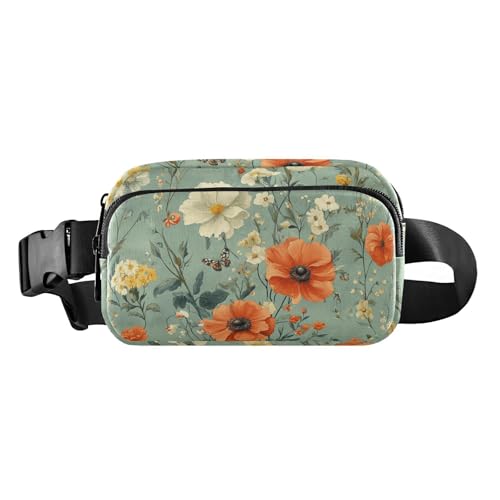 Bauchtasche mit großem Fassungsvermögen, Frühlingsblumen, Nelke, Osteospermum, Blume, Grau, für Damen und Herren, Umhängetasche, Sporttasche, Bauchtasche mit verstellbarem Riemen für Reisen, Laufen, von FRODOTGV