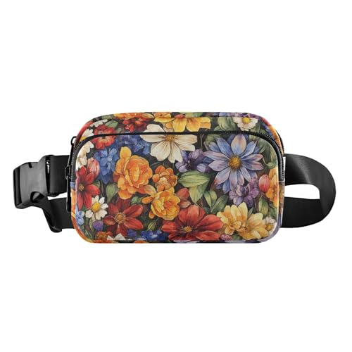 Bauchtasche mit großem Fassungsvermögen, Frühlingsblumen, Nelke, Osteospermum, Blume, Grau, für Damen und Herren, Umhängetasche, Sporttasche, Bauchtasche mit verstellbarem Riemen für Reisen, Laufen, von FRODOTGV