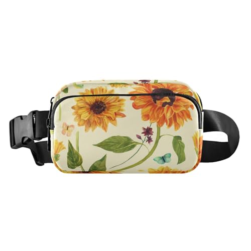Bauchtasche mit großem Fassungsvermögen, mit verstellbarem Riemen, modische Umhängetasche, Sporttasche, Aquarell, Sonnenblumen, Schmetterlinge, für Herren und Damen, für Reisen, Einkaufen, Laufen, von FRODOTGV