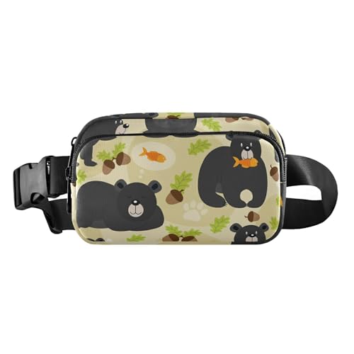 Black Bear Illustration trendige Gürteltasche für Damen, Herren, Teenager, wasserabweisend, für Reisen, Einkaufen, Laufen, Schwarzbär-Illustration, 1 Size von FRODOTGV