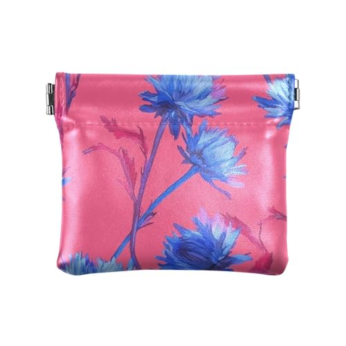 Blaue Blumen Hot Peach Damen PU Leder Münzgeldbörse Fancy Clasp Wallet Kartenhalter für Männer Frauen Reisen, Blaue Blumen Hot Pfirsich, 4.33"(L) x 3.74"(W) x 0.39"(H), Classic von FRODOTGV