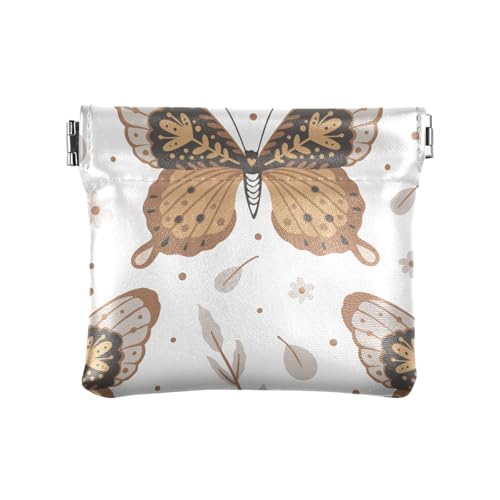 Boho Schmetterling Muster auf weißem PU-Leder Kleingeldbörse Einzigartige Mini-Make-up-Tasche für Damen und Mädchen, Boho-Schmetterlingsmuster auf Weiß, 1 Size, Reisezubehör von FRODOTGV