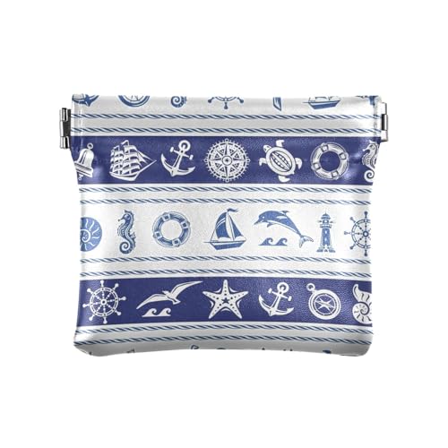 Borders Nautische Meer-Symbole, blau-weiß, Damen-PU-Leder, Münzgeldbörse für Damen und Mädchen, Borders nautische Meer-Symbole, Blau / Weiß, 1 Size, Reisezubehör Borders Nautische Meer-Symbole, blau-weiß, Damen-PU-Leder, Münzgeldbörse für Damen und Mädchen, Borders nautische Meer-Symbole, Blau / Weiß, 1 Size, Reisezubehör von FRODOTGV