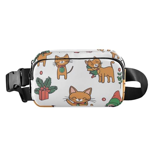 Brustgürtel-Bauchtasche für Herren und Damen, mit weihnachtlichen Katzen, beige, Bauchtasche für Crossbody, große Kapazität, Reisepass, Geldbörse für Radfahren, Wandern, Fitnessstudio, 04, 1 Size von FRODOTGV
