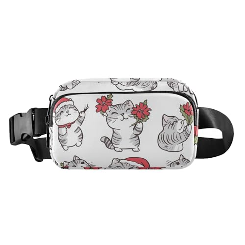 Brustgürtel-Bauchtasche für Herren und Damen, mit weihnachtlichen Katzen, beige, Bauchtasche für Crossbody, große Kapazität, Reisepass, Geldbörse für Radfahren, Wandern, Fitnessstudio, 11, 1 Size von FRODOTGV