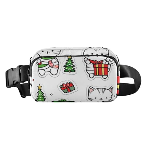 Brustgürtel-Bauchtasche für Herren und Damen, mit weihnachtlichen Katzen, beige, Bauchtasche für Crossbody, große Kapazität, Reisepass, Geldbörse für Radfahren, Wandern, Fitnessstudio, 12, 1 Size von FRODOTGV