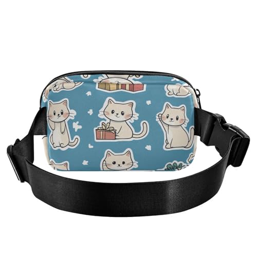 Brustgürtel-Bauchtasche für Herren und Damen, mit weihnachtlichen Katzen, beige, Bauchtasche für Crossbody, große Kapazität, Reisepass, Geldbörse für Radfahren, Wandern, Fitnessstudio, 15, 1 Size von FRODOTGV