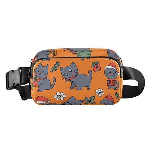 Brustgürtel-Bauchtasche für Herren und Damen, mit weihnachtlichen Katzen, beige, Bauchtasche für Crossbody, große Kapazität, Reisepass, Geldbörse für Radfahren, Wandern, Fitnessstudio, 16, 1 Size von FRODOTGV