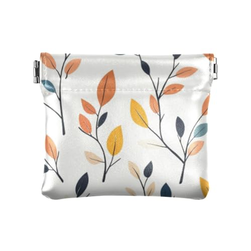 Bunte Blätter, PU-Leder, kleine Münzbörse, wasserdicht, Mini-Geldbörse für Damen, Jungen, Mädchen, Bunte Blätter, 4.33"(L) x 3.74"(W) x 0.39"(H), Classic von FRODOTGV