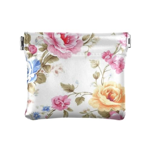 Bunte Blumen Damen PU Leder Münzbörse Wasserdicht Karten Schlüssel Organizer für Frauen Mädchen, Bunte Blumen, 4.33"(L) x 3.74"(W) x 0.39"(H), Classic von FRODOTGV