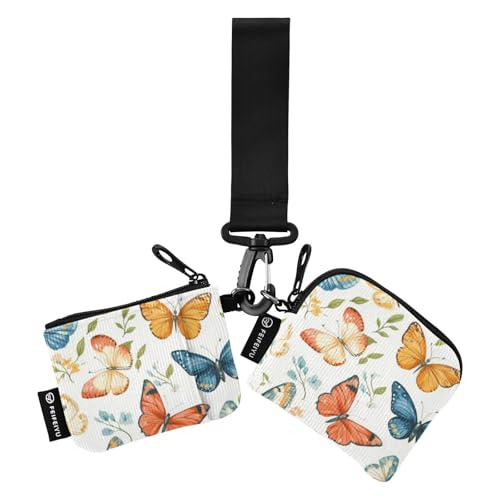 Bunte Schmetterlinge Damen Dual Wallets Busniess Kartenetuis Dünn Flache Münzbörse Geldbörse Geldbörse Tasche mit Reißverschluss Münzfach für Frauen Männer 2 Packungen, Bunte Schmetterlinge, 1 size von FRODOTGV
