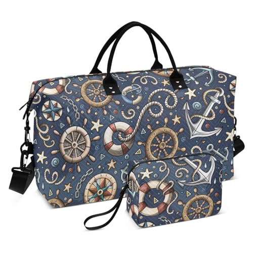 Cartoon-Reisetasche, niedlich, handgezeichnet, nautische Marine, Reisetasche, Wochenend-/Übernachtungsduffel, multifunktionale Sporttasche mit Kulturbeutel für Yoga, Trekking, Cartoon, niedlich, von FRODOTGV