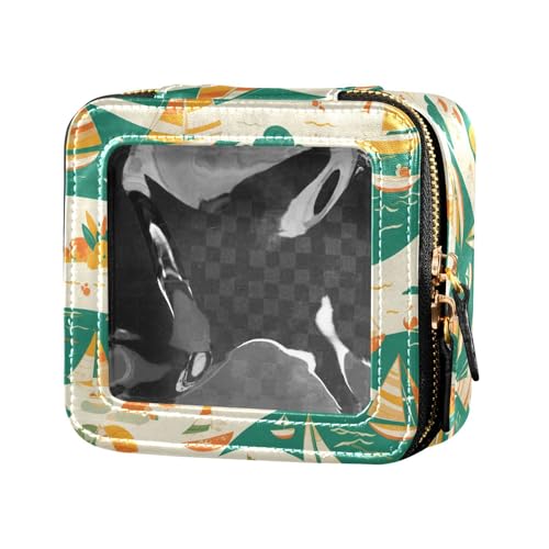 Cherry Illustration Mini-Make-up-Tasche, Kulturbeutel mit Reißverschluss, Nagellack-Organizer für Damen, Weiße und gelbe Boote mit grünem Seemuster, Einheitsgröße von FRODOTGV