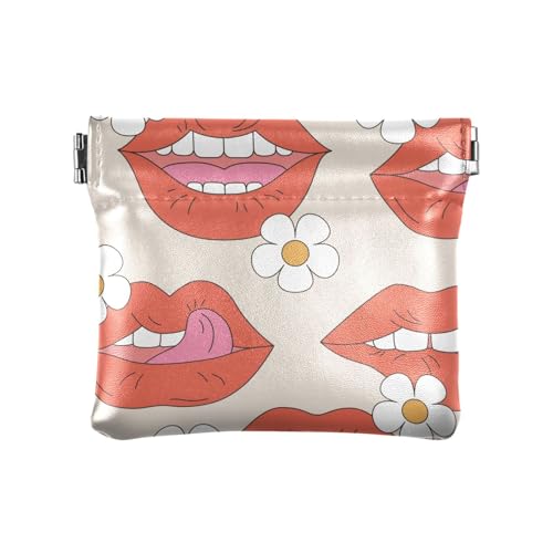 Comic Damen-Münzgeldbörsen aus Leder mit Lippen, Pop-Art, ausgefallene Tasche, Geldbörse, Make-up-Tasche für Frauen und Mädchen, Comic Female Lips Pop Art, 1 Size, Reisezubehör von FRODOTGV