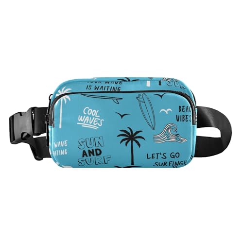 Croose Body Geldbörse für Herren und Damen, modisch, kleine Hüfttasche, Umhängetasche mit verstellbarem Riemen für Reisen, Fitnessstudio, Arbeit, Surfbretter, Palmen, tropische Bäume, Wellen und von FRODOTGV
