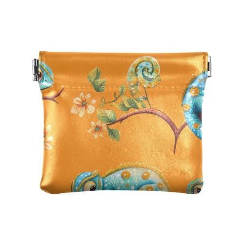Cute Chamäleon Peptile Orange Damen Kleine Leder Münzgeldbörse Geldbörse Praktische Mini-Kosmetiktasche für Frauen Mädchen, Süßes Chamäleon, 4.33"(L) x 3.74"(W) x 0.39"(H), Classic von FRODOTGV