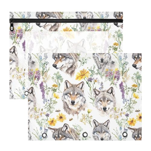 Cute Wolfs Flower Binder Pouches Clear Window Plastic File Folder for 3 Rings Binder 2 Pack Students Art Supplies Storage von FRODOTGV