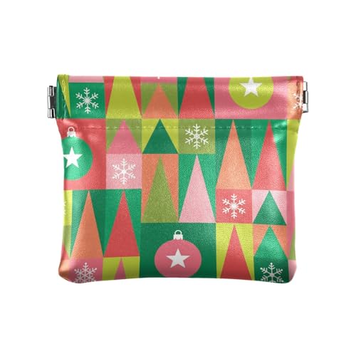 Damen-Geldbörse aus Leder, leuchtende geometrische Weihnachtselemente, für Damen, Jungen, Mädchen, Make-up-Tasche, Wechselgeldbörse, wasserdicht, Helles, geometrisches Weihnachtselementmuster, 1 Size, von FRODOTGV