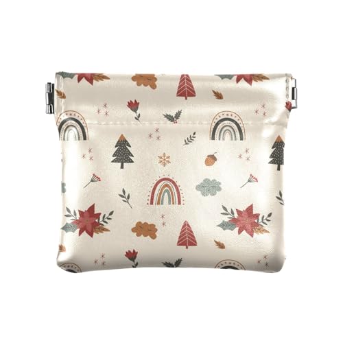 Damen Herren Leder Münzgeldbörsen Einzigartige Tasche Geldbörse Make-up Tasche Weihnachten Muster Boho Regenbogen Blumen Kleid Frau Mädchen, Weihnachtsmuster Boho Regenbogen Blumen Tress, 1 Size, von FRODOTGV