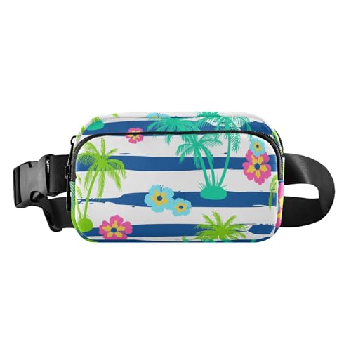 Damen Herren Teenager Croose Body Geldbörse Modische wasserdichte Bauchtasche Hüfttasche mit verstellbarem Gurt für Reisen Einkaufen Laufen Palmen Hibiskus Blumen Blau Weiß, Palmen Hibiskus Blumen von FRODOTGV