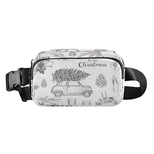 Damen Herren Teenager Croose Body Geldbörse Trendy Mini Hüfttasche Bauchtasche mit verstellbarem Gurt für Workout, Laufen, Wandern, Weihnachtsmuster-Illustrationskollektion, von FRODOTGV