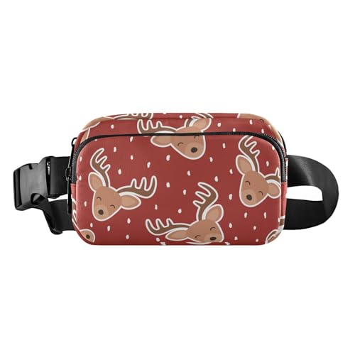 Damen Herren Teenager Crossbody Sporttasche Stilvolle kleine Bauchtasche mit verstellbarem Riemen für Reisen, Einkaufen, Laufen, niedliches Rentier-Cartoon-Hirschmuster, Niedliches von FRODOTGV