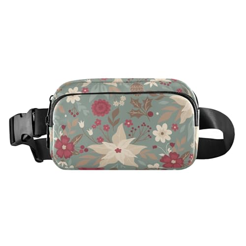 Damen Herren Teenager Sling Brusttasche Trendy Wasserdicht Bauchtasche Hüfttasche mit verstellbarem Gurt für Reisen Laufen Wandern Weihnachten Muster Blumen, Weihnachtsmuster, Blumen, 1 Size von FRODOTGV