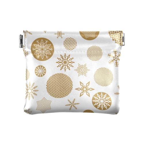 Damen Kleine Leder Kleingeld Geldbörse Niedliche Tasche Geldbörse Make-up Tasche Weihnachten Muster Trendy Golden Schneeflocken Frauen, Weihnachtsmuster, trendige goldene Schneeflocken, 1 Size, von FRODOTGV