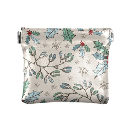 Damen Kleine Leder Münzbörse Weihnachten Neujahr mit Stechpalme Mistelzweig Frauen Bargeld Münzbörse Niedlich, Weihnachten Neujahr mit Stechpalmen-Mistelzweig, 1 Size, Reisezubehör von FRODOTGV