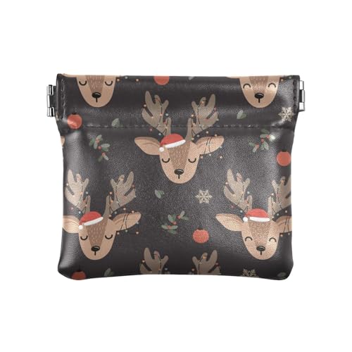 Damen Kleingeldbörse Leder Kleingeld Geldbörse Tragbar Mini Kosmetikkoffer Weihnachten Muster Rentier Frau Mädchen, Weihnachtsmuster Rentier, 1 Size, Reisezubehör von FRODOTGV