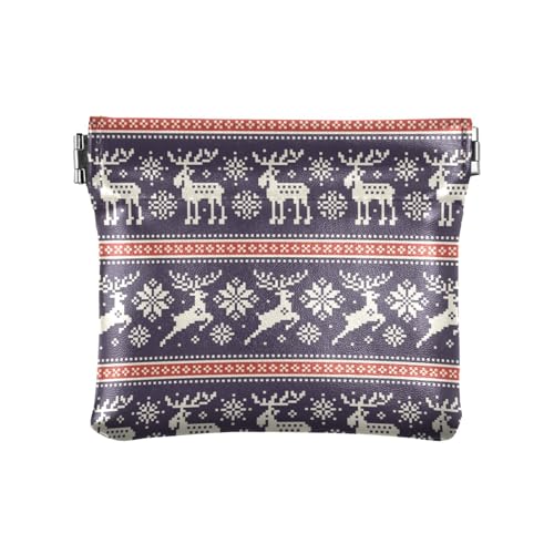 Damen Kleingeldbörse Leder Kleingeld Geldbörse Weihnachten Pixel Muster Hirsche Elche Traditionelle Frauen Mädchen Verschluss Geldbörse Kartenhalter, Weihnachtliches Pixelmuster, Hirsche, Elche, von FRODOTGV